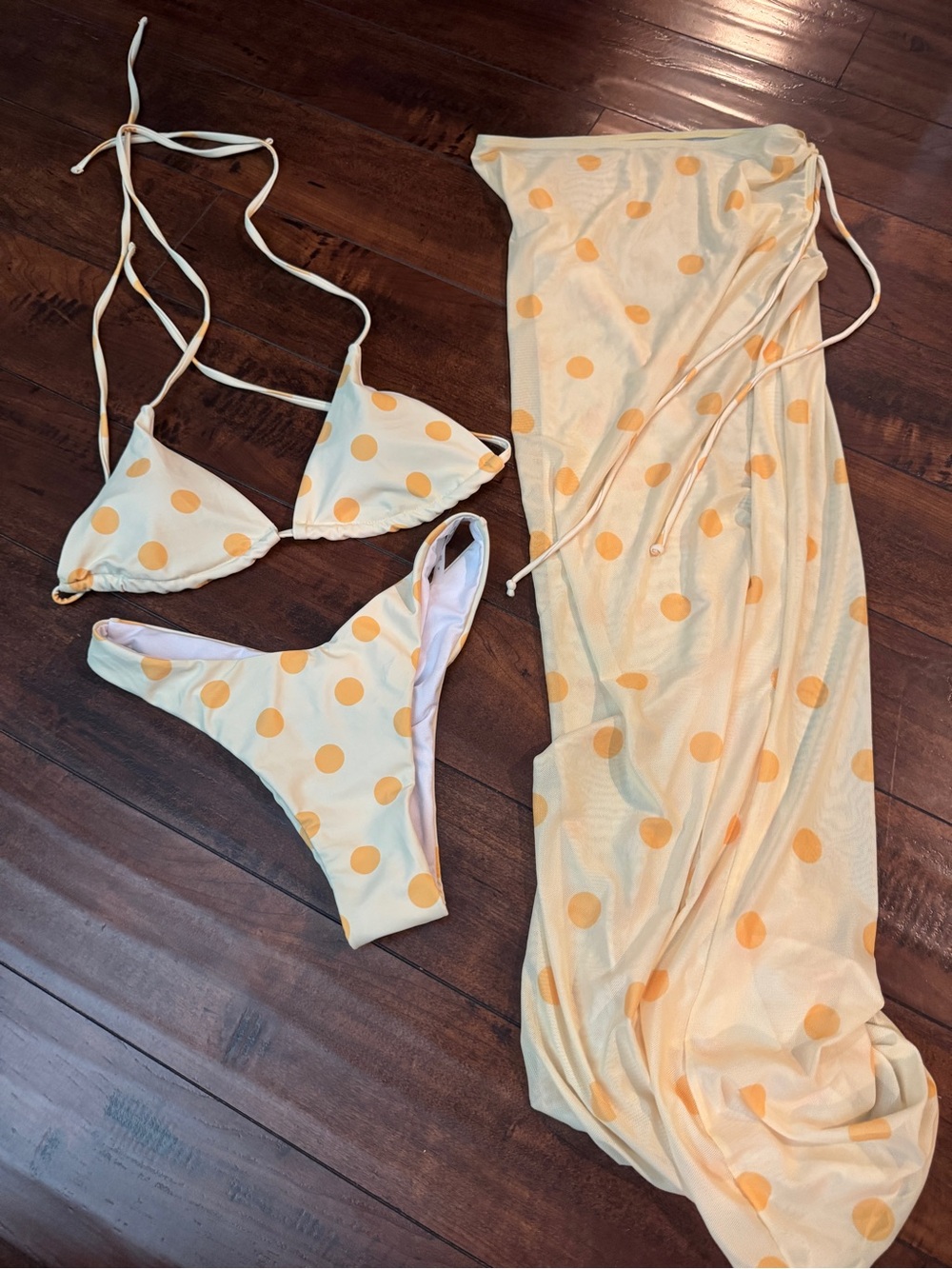 SHEIN Yellow Polka Dot Triangle Bikini Set with Sarong